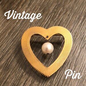 Vintage Heart Pin with Dangle Faux Pearl